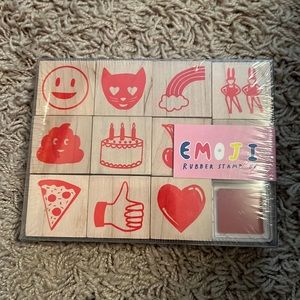 NIB Emoji Rubber Stamp Kit w/ Red Ink Pad